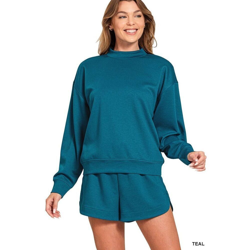 Zenana USA Scuba Long Sleeve Sweatshirt Shorts Matching Set sz Med
